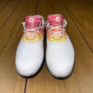 FootJoy Golf Shoes White Leather Spiked Colorful‎ Accent Size 7.5M